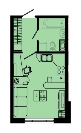 Планировка ЖК Pixel, 17.13 м2