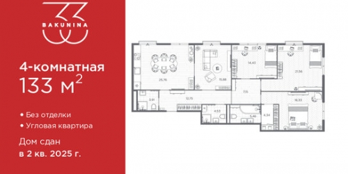 4-комн квартира пр-кт Бакунина,  д. 33