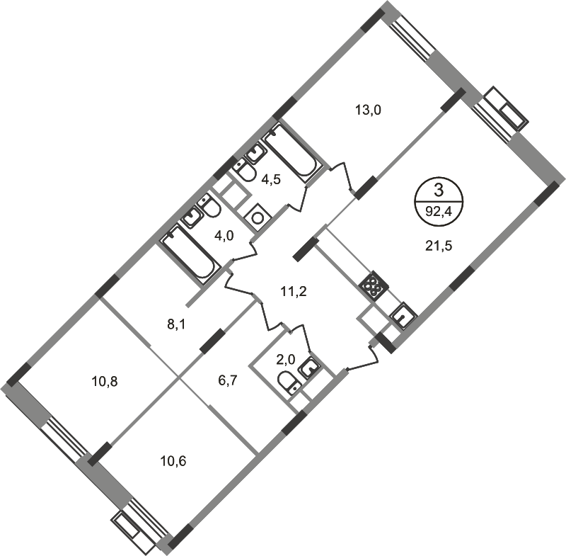 Продажа 3-комн квартиры в новостройке Заречье п., Каштановая ул.,  к. 6.2
