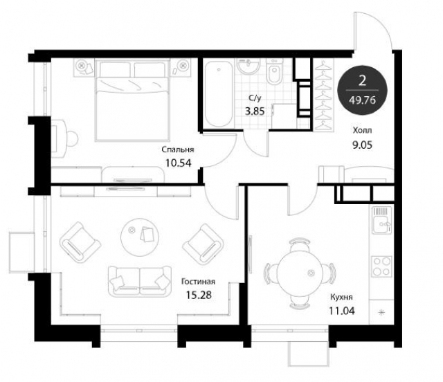 Планировка ЖК Нормандия, 25.8 м2