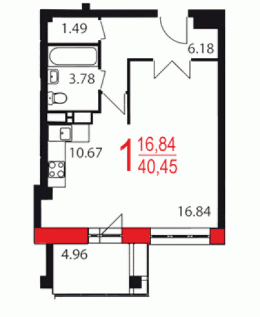 Планировка ЖК Яуза парк, 16.84 м2