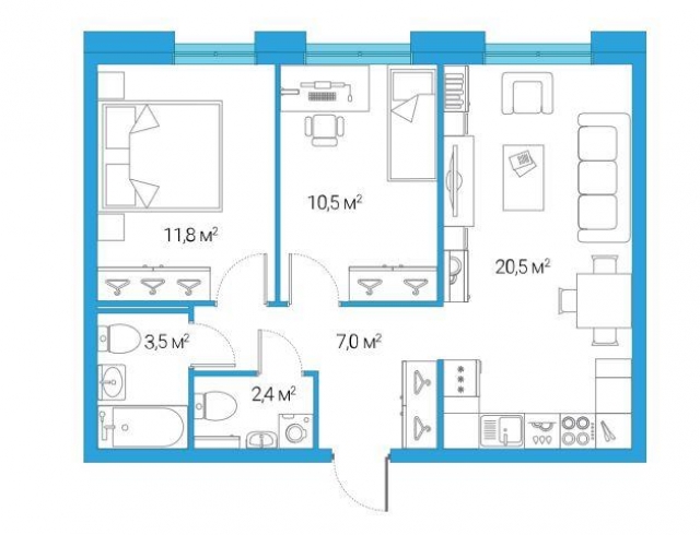 Планировка ЖК Legenda Дальневосточного, 22.3 м2