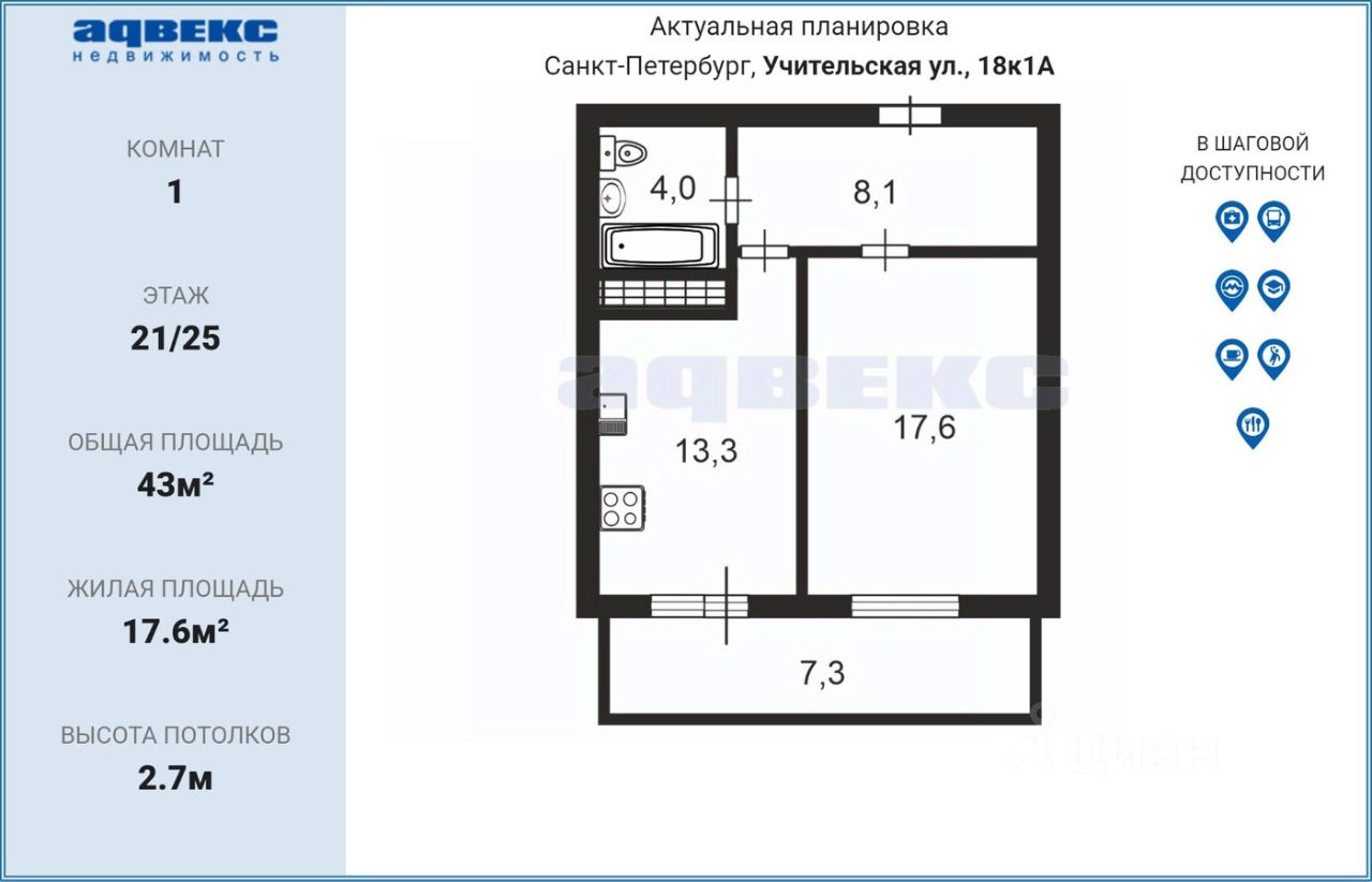 Продажа 1-комн квартиры на вторичном рынке Учительская улица, 18к1