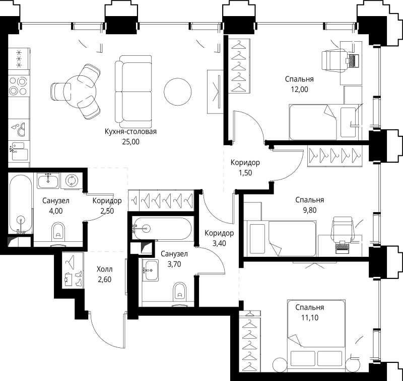 Продажа 3-комн квартиры в новостройке Москва г., Верейская ул.,  к. SET.1.3