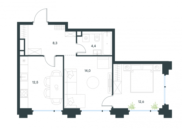 Планировка ЖК Level Бауманская, 26.6 м2