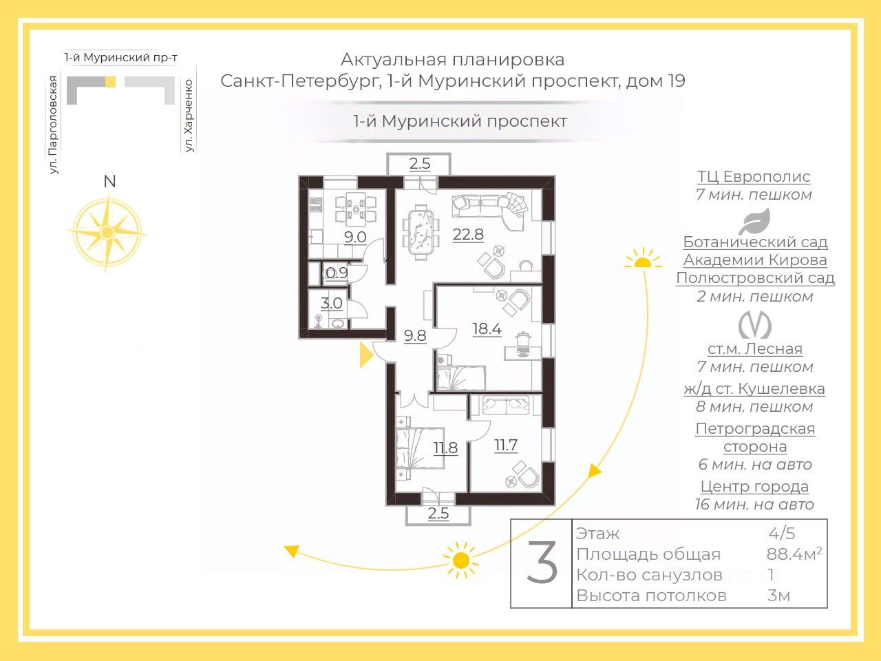 Продажа 4-комн квартиры на вторичном рынке 1-й Муринский проспект, 19