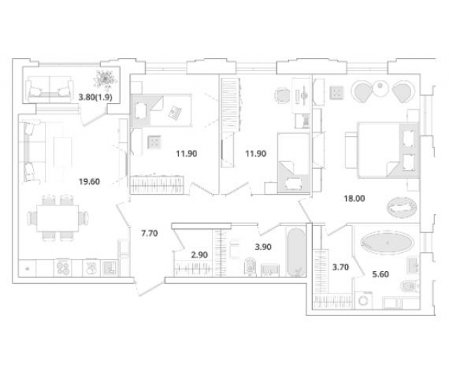 Планировка ЖК Тайм Сквер, 41.8 м2