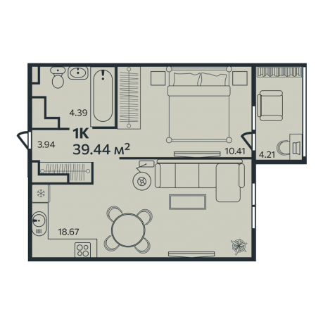 Планировка ЖК Эдельвейс Выборг, 10.41 м2