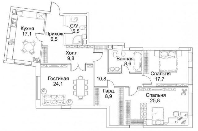 Планировка ЖК BARRIN HOUSE, 67.6 м2