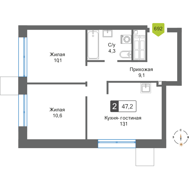 Продажа 2-комн квартиры в новостройке Красногорск г., Черневская ул.,  к. 1