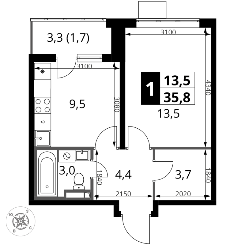 Продажа 1-комн квартиры в новостройке Сапроново д., Калиновая ул.,  к. 4