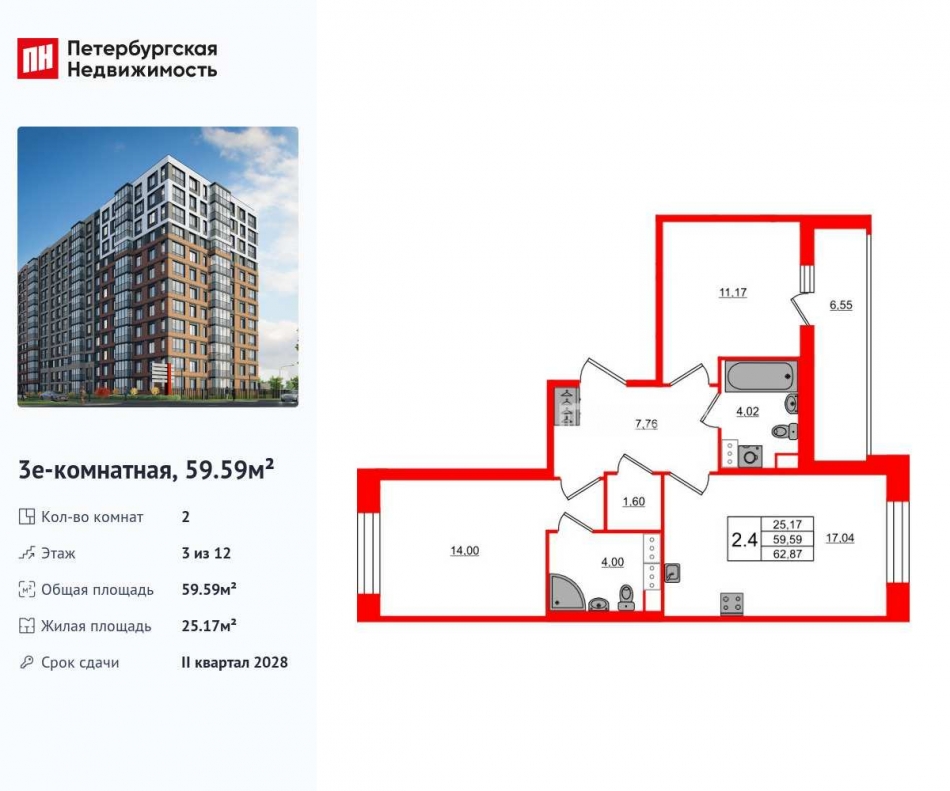 Продажа 2-комн квартиры в новостройке проспект Большой Смоленский
