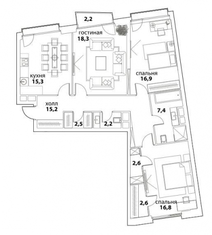 Планировка ЖК Событие, 52 м2