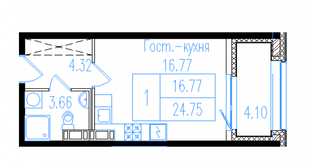 Планировка ЖК Дом-Мегалит на Неве, 16.77 м2