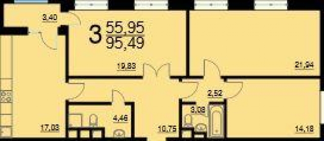 Планировка ЖК Октябрьское поле, 55.95 м2