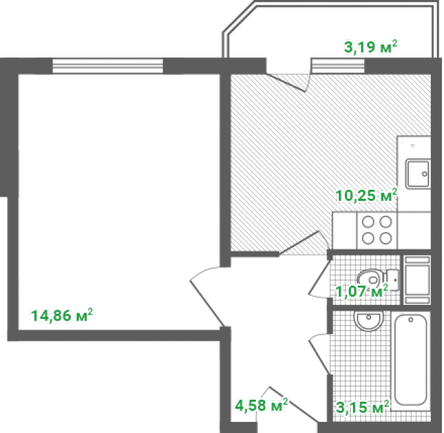 Планировка ЖК Кировский посад, 14.86 м2