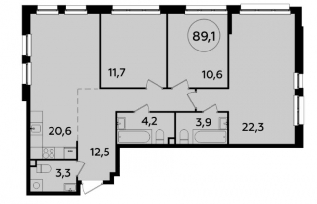 Планировка ЖК Южные сады, 44.6 м2