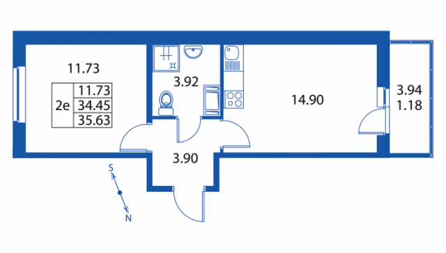 Планировка ЖК Краски лета, 11.73 м2