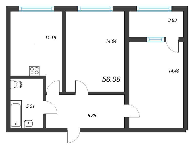 Продажа 2-комн квартиры в новостройке Янино-1 д., Мельничный пер.,  к. 2121.2