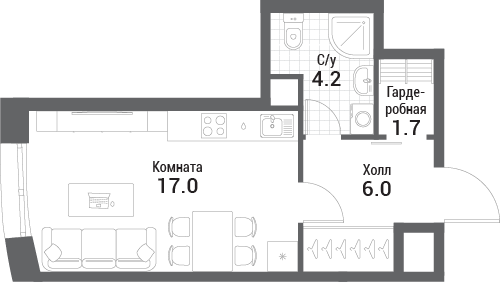 Продажа студии Москва г., Проектируемый проезд № 7024,  к. 1
