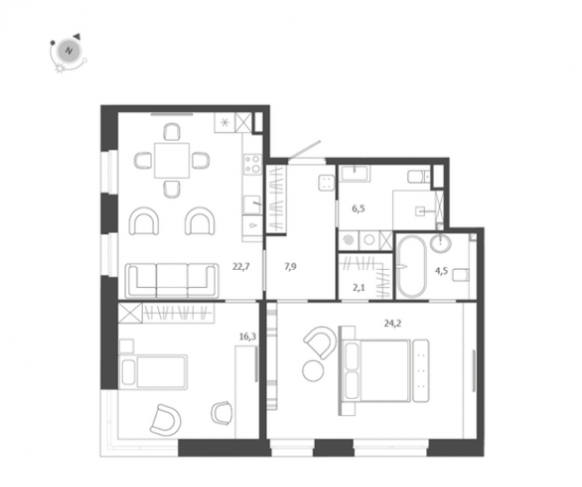 Планировка ЖК ЛДМ, 40.5 м2