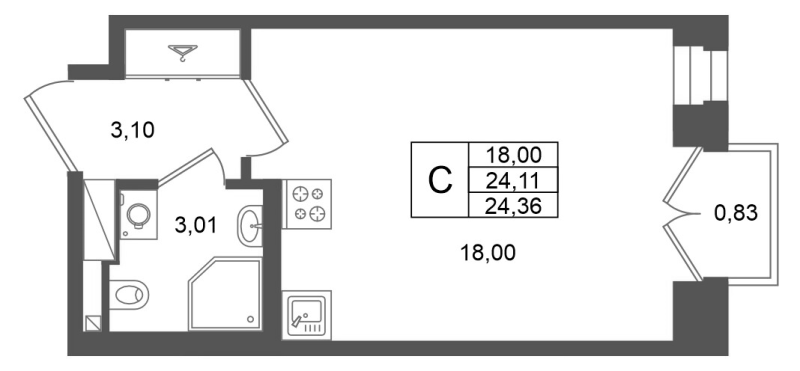 Продажа студии 26-я линия,  к. 1