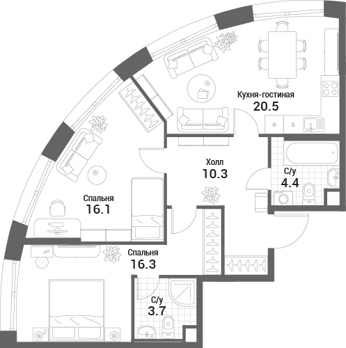 Продажа 2-комн квартиры в новостройке Москва г., Проектируемый проезд № 7024,  к. 1