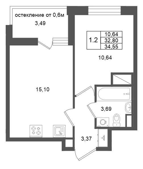 Продажа 1-комн квартиры в новостройке Новосаратовка д., Покровская Дорога ул.,  к. 15