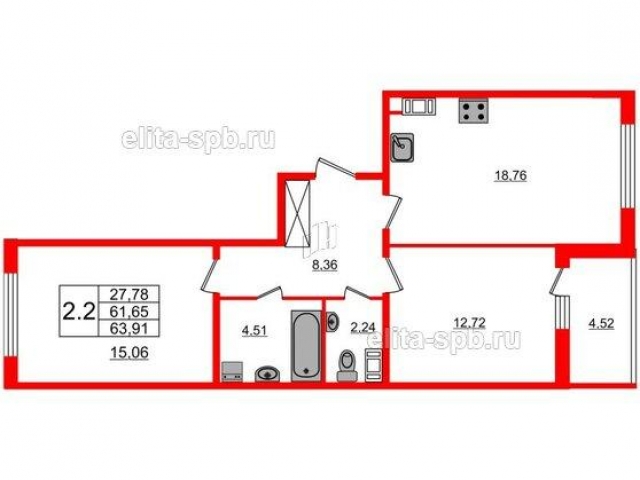 Планировка ЖК Притяжение, 27.78 м2