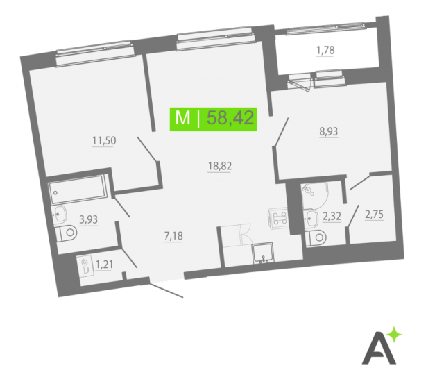 Планировка ЖК Аквилон Riva, 20.43 м2