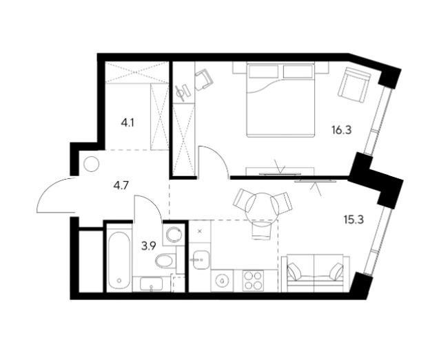 Планировка ЖК NEXUS by Akvilon, 16.3 м2