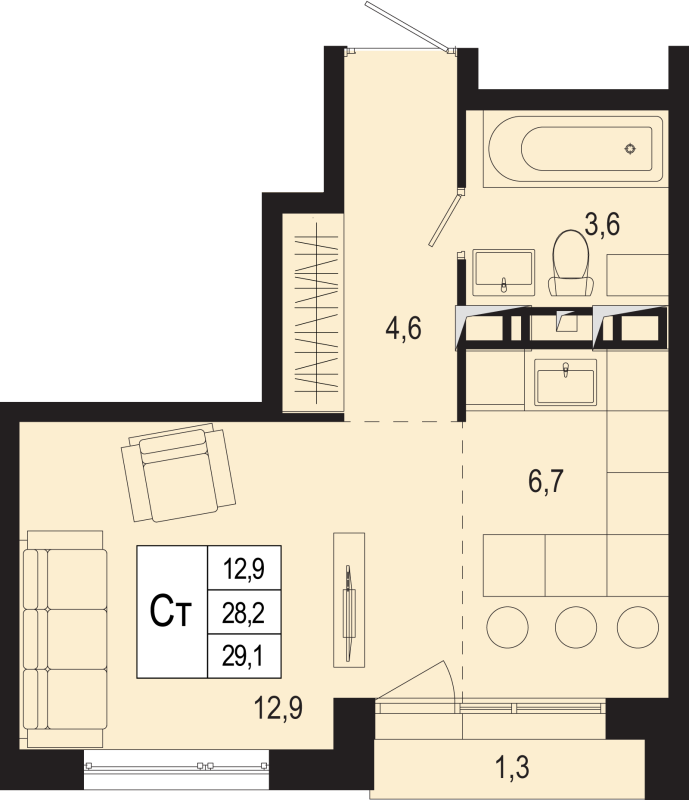 Продажа студии Борисовка д., Полевая ул.,  к. 19