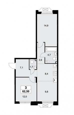 Планировка ЖК Бунинские кварталы, 26.9 м2