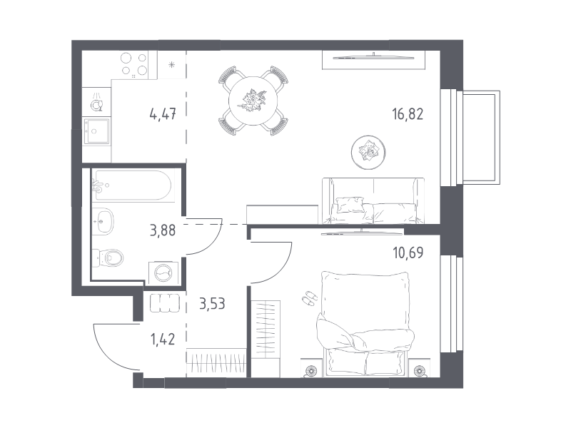 Продажа 1-комн квартиры в новостройке Мирный п., Свободы ул.,  к. 6.4