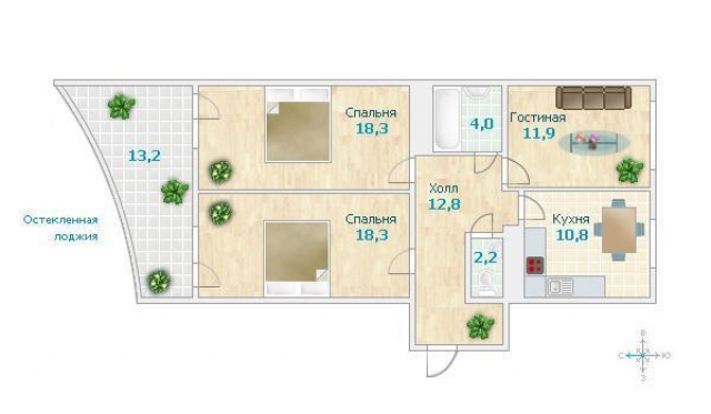 Планировка ЖК Современник, 48.5 м2