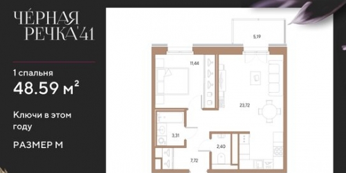 1-комн квартира наб Чёрной речки,  д. 41