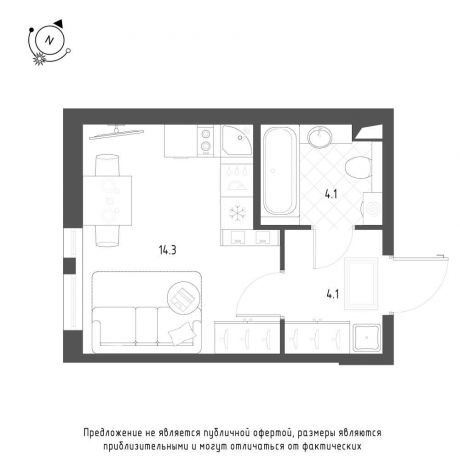 Планировка ЖК Монография, 14.3 м2