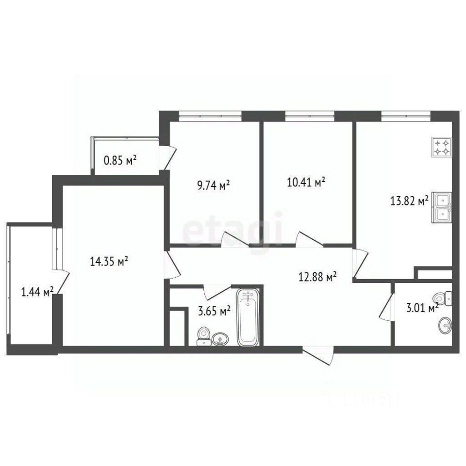 Продажа 3-комн квартиры на вторичном рынке Кудрово г., проспект Европейский, 22
