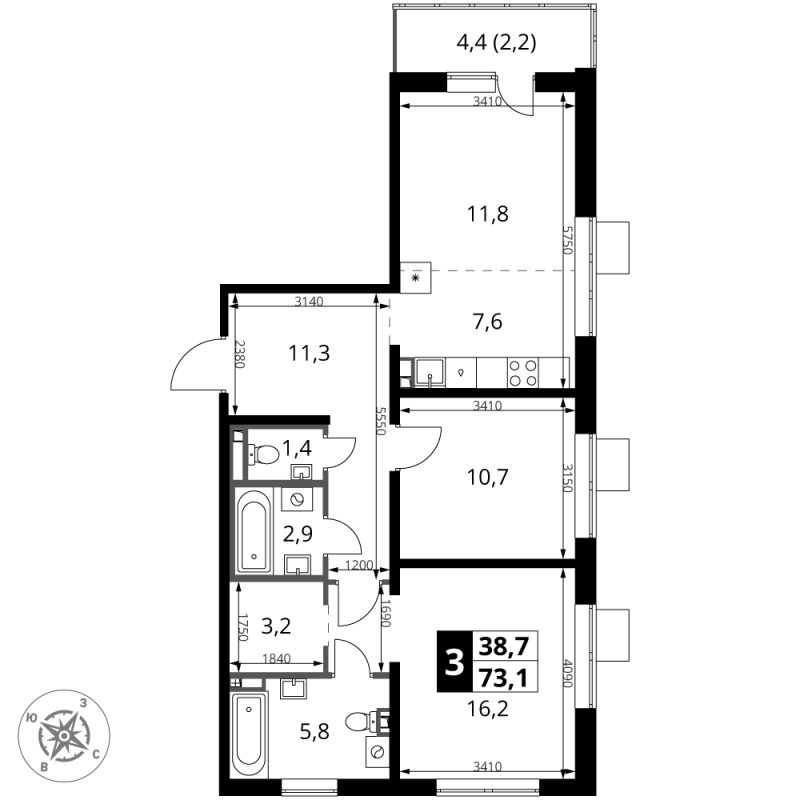 Продажа 2-комн квартиры в новостройке Сапроново д., Калиновая ул.,  к. 4