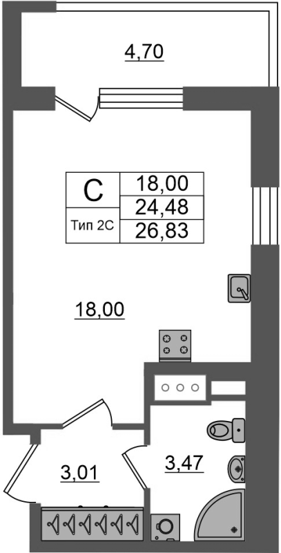 Продажа студии Санкт-Петербург г., Октябрьская наб.,  к. 1.1