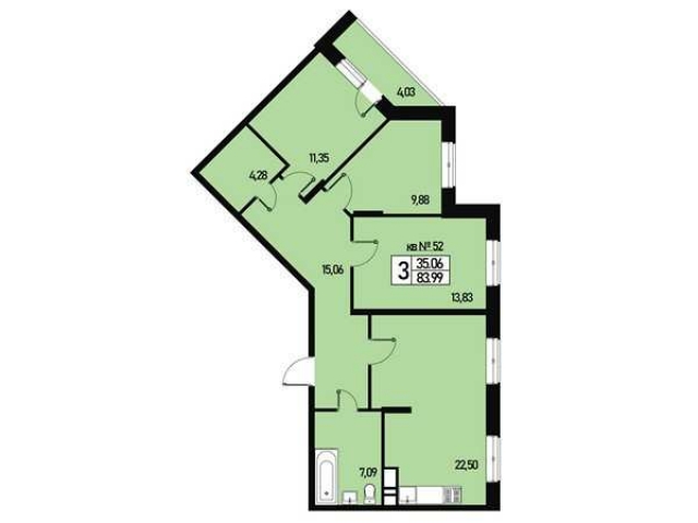 Планировка ЖК Борисоглебское, 35.06 м2