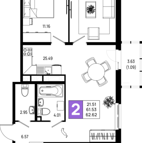 2-комн квартира Новосаратовка д., Первых ул.,  к. 5.1