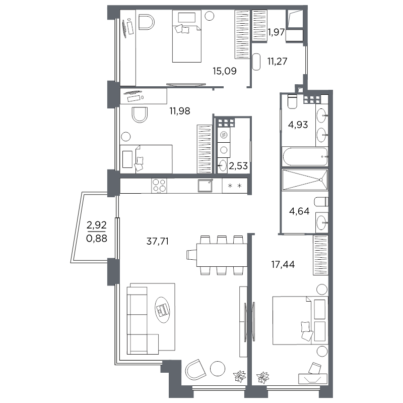 Продажа 3-комн квартиры в новостройке Санкт-Петербург г., Выборгская наб.,  к. 2