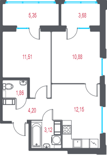 Продажа 2-комн квартиры в новостройке Пушкин г., 1-я линия, территория Лесное,  к. 1.2