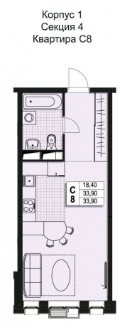 Планировка ЖК Атлантис, 18.4 м2