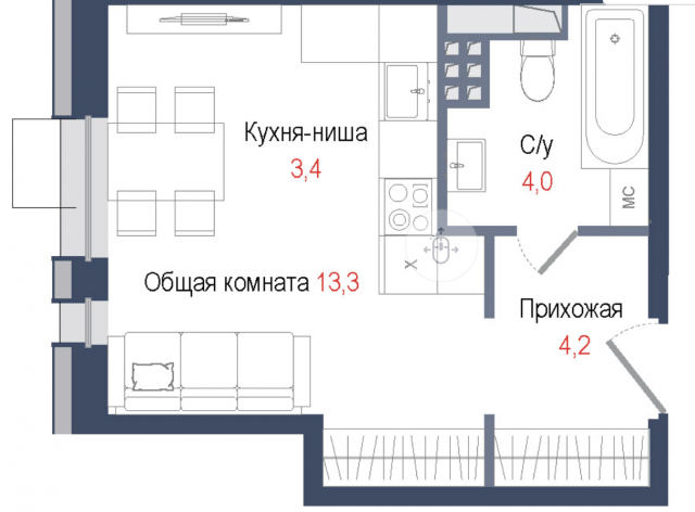 Планировка ЖК КИНОКВАРТАЛ, 17.7 м2