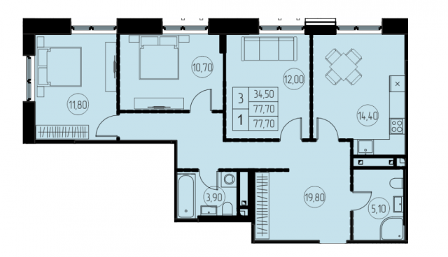 Планировка ЖК 7 небо, 34.5 м2