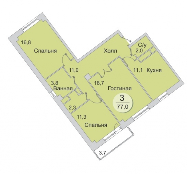 Планировка ЖК Зеленый Берег, 46.8 м2