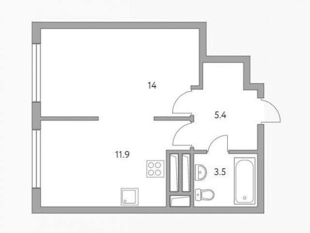 Планировка ЖК Бригантина, 14 м2
