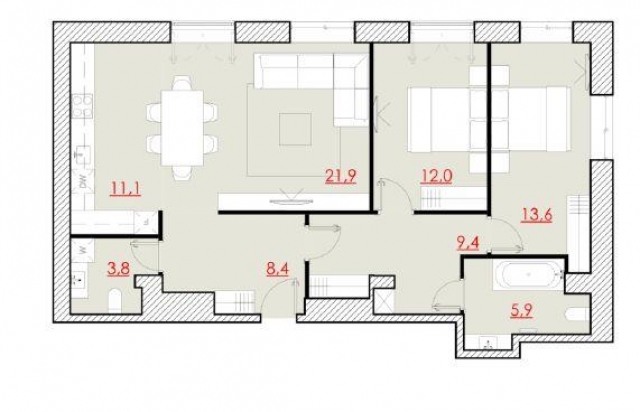 Планировка ЖК Большевик, 25.6 м2